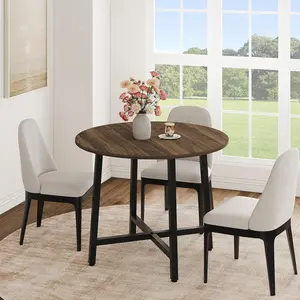 31.5 Inch Round Dining Table for 2-4, Small Kitchen Dining Room Table for Space Saving, Wood Circle Kitchen Table with Sturdy Metal Frame (No Chairs)