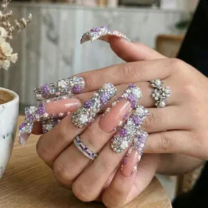 AVIARA  LONG Curved Square  10pcs Handmade Acrylic 3D Y2K Press On Nails Luxious Salon Quality Fake Nail detachable nails