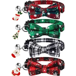 4 Pack Christmas Cat Collars with Bow Tie and Bell,Breakaway Kitten Collar for Girl Boy Cats,Adjustable 7-12inch, for Kitty Kitten Adult Cats,Pet Supplies,Stuff,Accessories