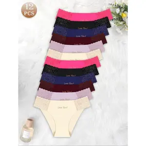 Women’s letter-print contrast lace drop-waist panties—soft, comfortable, breathable underwear for daily wear; women’s underwear suitable for all seasons