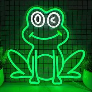 Green Frog Sitting Neon Sign with Blinking Eyes - USB-Powered LED Night Light, Dimmer Switch Control & Cute Wall Hanging Decor Suitable for Bedroom, Room, - USB-Powered Plug-in, Nightlight For Bedroom