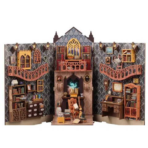 Book Nook Kit, Mini Book Shelf Decorative Craft, Farmhouse Wood Design, DIY Handmade DIY Miniature House Kit, Wooden Miniature Furniture, Home Decoration and Art House, Perfect Explosion Gift, Miniature Set