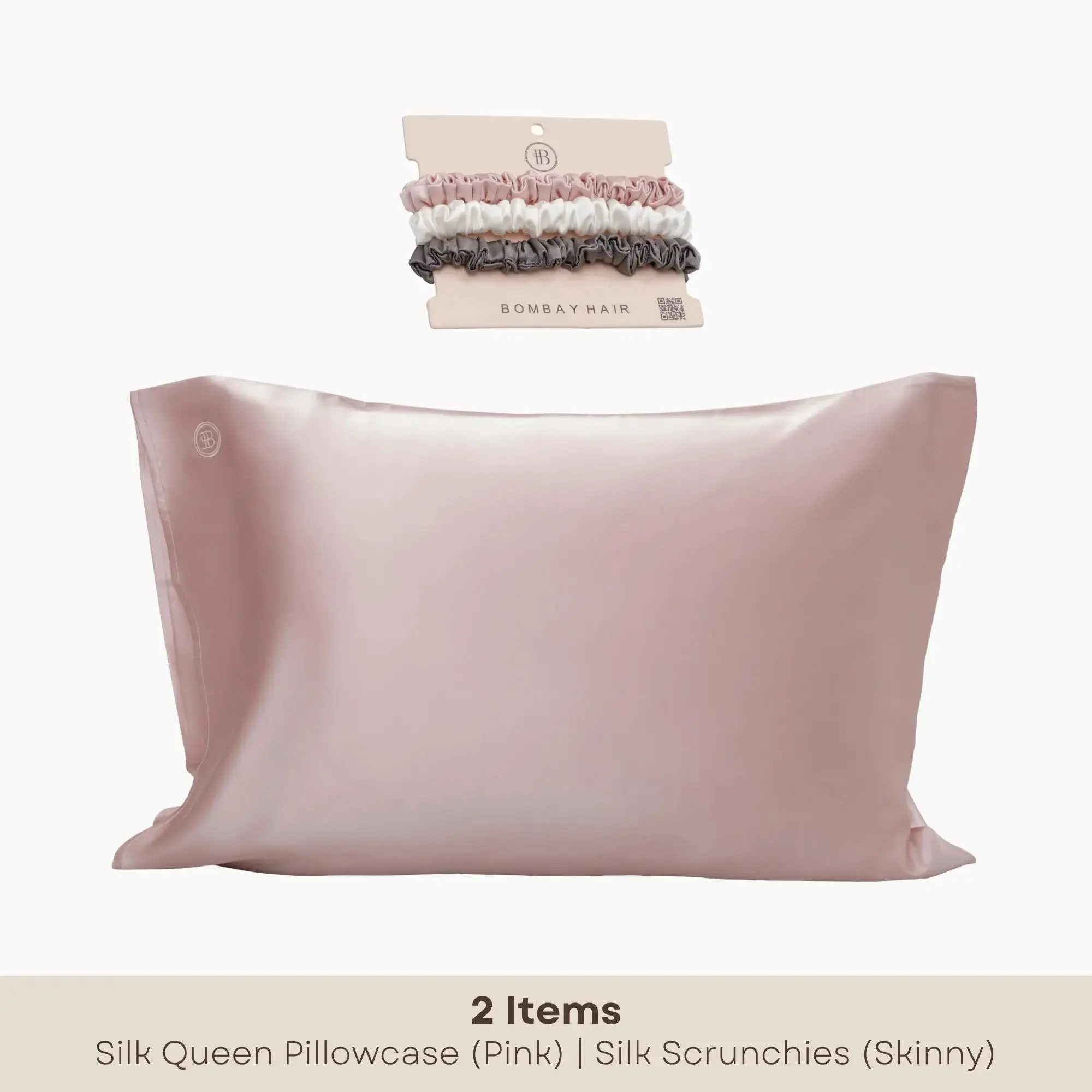 Pink Silk Pillowcase (Queen) + Scrunchies