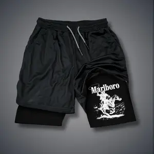 [Viral] 80s 90s Double-Layer Sports Shorts Graphic Shorts Black Camo Streetwear Shorts Men Outfits Men Vacation Outfits Shorts