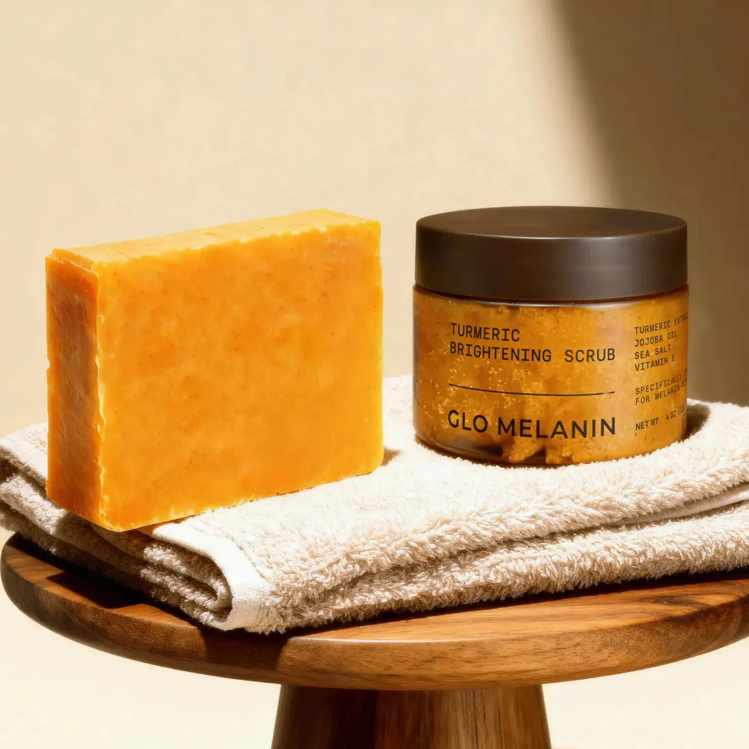 Turmeric Brightening Duo | Dark Spot Removal Scrub & Brightening Soap | Glo Melanin Skincare for Melanin-Rich Skin