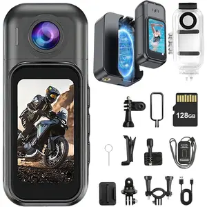Mini  Camera 128GB, 1080P Thumb Size Action Camera with 1.5inch LCD  Screen &  Case, Hands-Free POV Recording, Wearable Portable Camcorder for Work Travel Vlog Swim