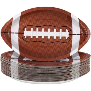 50-Piece Football Shaped Paper Plates, 9.4x5.9 Inch, for Sports Game & Birthday Party Decoration