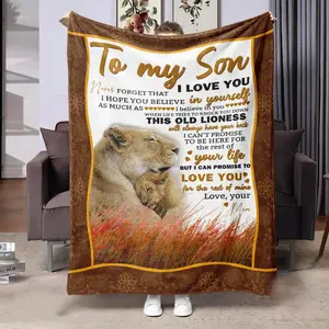 Lion Pattern Flannel Blanket, Soft Warm Throw Blanket, Air-conditioned Room Blanket, Warm Nap Blanket for Home Office Travel, Gift for Son