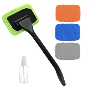 Car Windshield Cleaning Tool  Microfiber Window Cleaner With 4 Washable Reusable Cloth Pad & Extendable Handle Auto Glass Kit Spray Bottle For Wiper