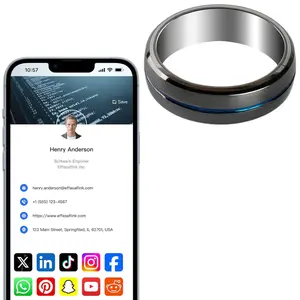 NFC Smart Ring – Blue & Black Tungsten – Digital Business Card – No Monthly Fee