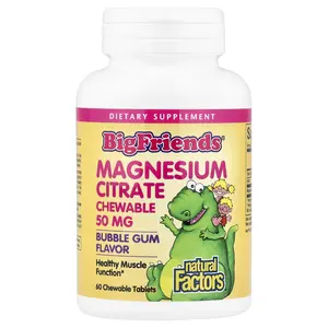 Natural Factors Big Friends®, Magnesium Citrate, Bubble Gum, 50 mg, 60 Chewable Tablets