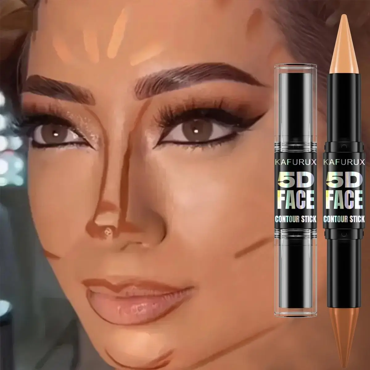 2 in 1 Highlighter Contour Stick, Bronzing Sculpting Stick, 2 Counts Natural Look Concealer Contouring Sticks, Multi-use Facial Makeup Products, Bronzer, Face Highlight, Cosmetics Highlighter, Highlighting Stick, Concealer And Highlighter