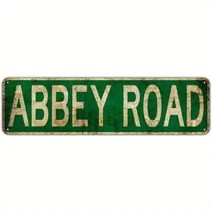 Vintage Metal Signs in Instagram Aesthetic, Abbey Road Street Signs, Amusement Park Scenic Retro Road Signs, Country-Themed Metal Wall Decor for Man Caves, Measuring 4X16 Inches.