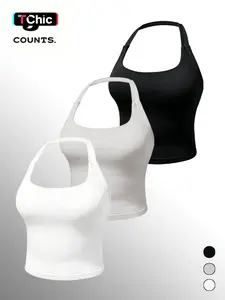 3-Pack Plain Women's Tight Sports Tank Tops, Comfortable Breathable Fitness Wear, Ideal for Gym Running Yoga Indoor Outdoor Activities