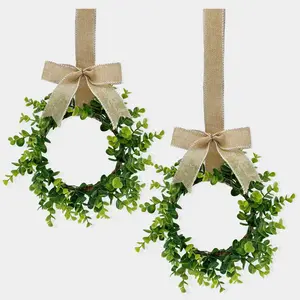 2026 New Arrival Rustic Farmhouse-Style Artificial Money Plant & Burlap Bow Wreath - Christmas Porch, Window Decor - Indoor/Outdoor Home Festive Faux Floral Wreath fathersdaygift