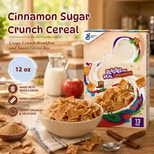 Cinnamon Sugar Crunch Cereal, Crispy Breakfast Squares for Snacks and Morning Meals