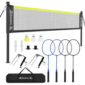 Outdoor Badminton Net Set with Anti-Sag Winch System - Official Size 20ft x 5ft, 4 Rackets, 3 Shuttlecocks, Durable PE Net & Carry Bag for Backyard, Beach, Family Games