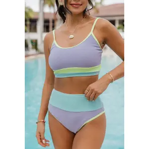 Do Not Disturb Lilac Color Block Bikini Top FINAL SALE