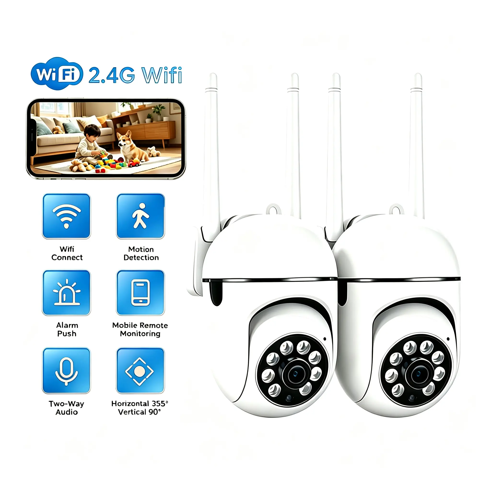 3MP Wired WiFi Indoor Security Camera - 360° View AI Motion Tracking, Night Vision, 2-Way Audio, Alexa Compatible, App Remote Access, Home Baby/Pet Monitor with HD Resolution