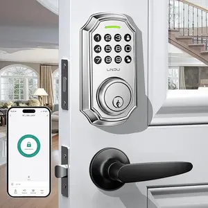 LNDU L180+H300 smart  door lock.Keyless Entry Door Lock with Handle, App Control Bluetooth Electronic Keypad Deadbolt, 100 Code Front intelligent Door Lock Handle Set, One Time Password, Auto Lock, One Touch Loc, Easy to Install, Silver