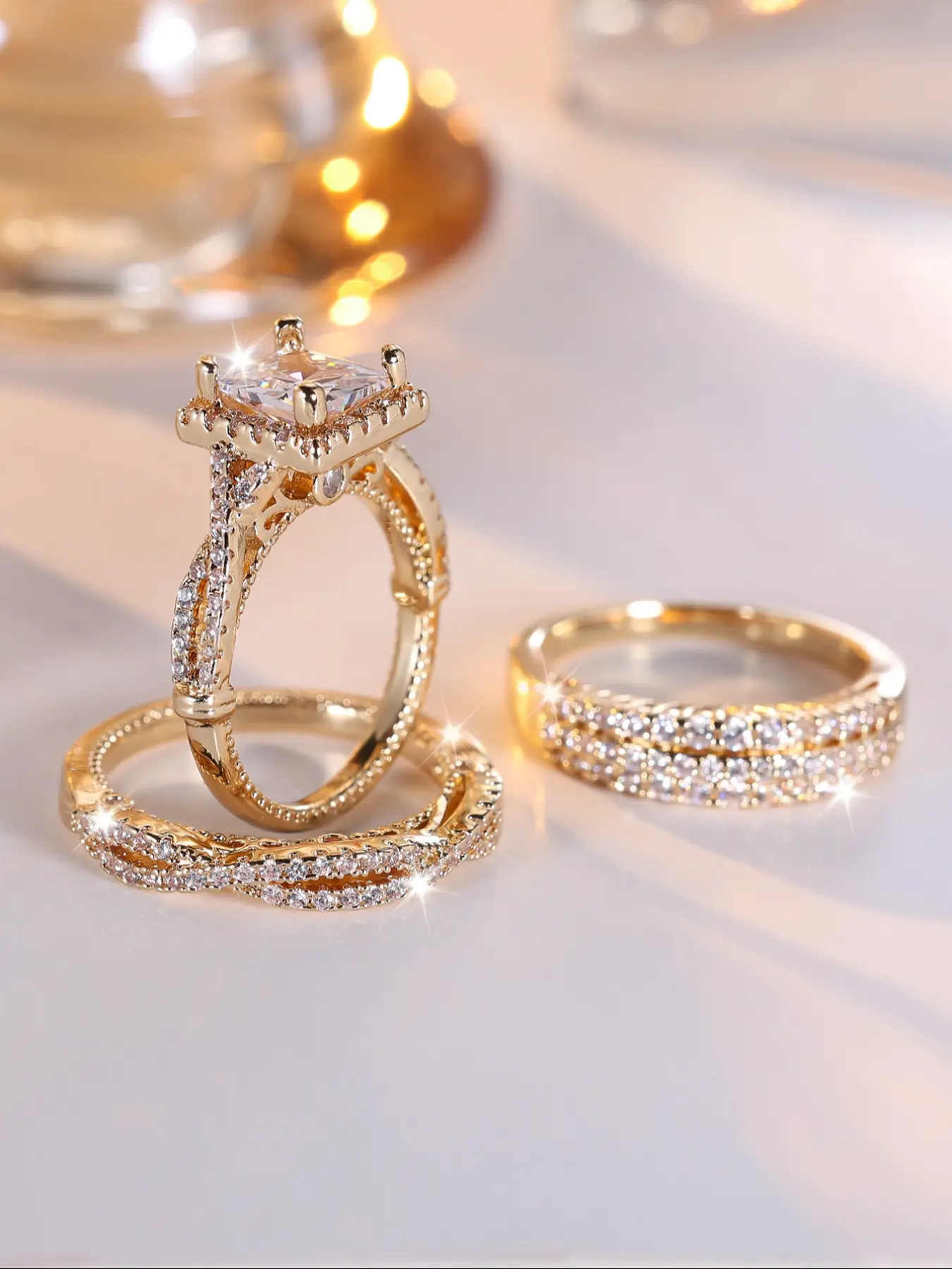 3 Pcs/Set Luxury Band Rings Set for Men & Women, Stackable Engagement Ring Jewelry Gift for Girls, Wedding Ring Set, Stacking Ring Set