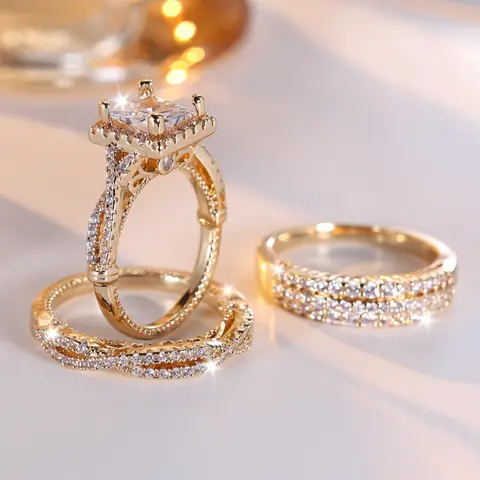 3 Counts Luxury Band Rings Set for Men & Women, Stackable Engagement Ring Jewelry Gift for Girls, Wedding Ring Set, Stacking Ring Set