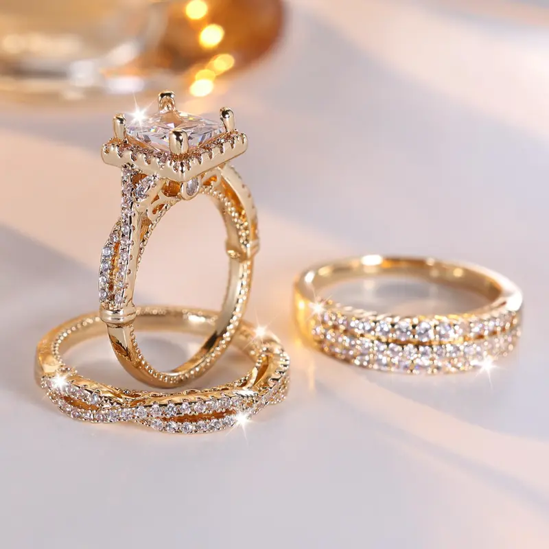 3 Counts Luxury Band Rings Set for Men & Women, Stackable Engagement Ring Jewelry Gift for Girls, Wedding Ring Set, Stacking Ring Set
