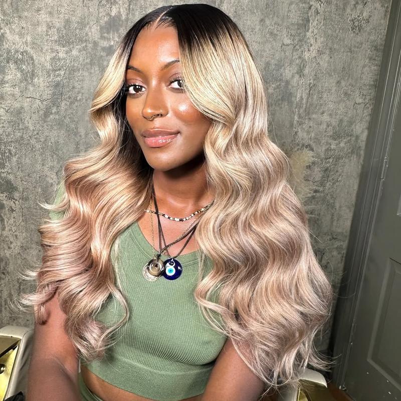 KEPHARE Ombre Brown Roots Ash Blonde Wigs Human Hair 180% Density 4x4 Body Wave Lace Front Wigs Glueless Ombre Blonde Colored 4x4 Hd Thin Glueless Wig Pre Cut Pre Plucked