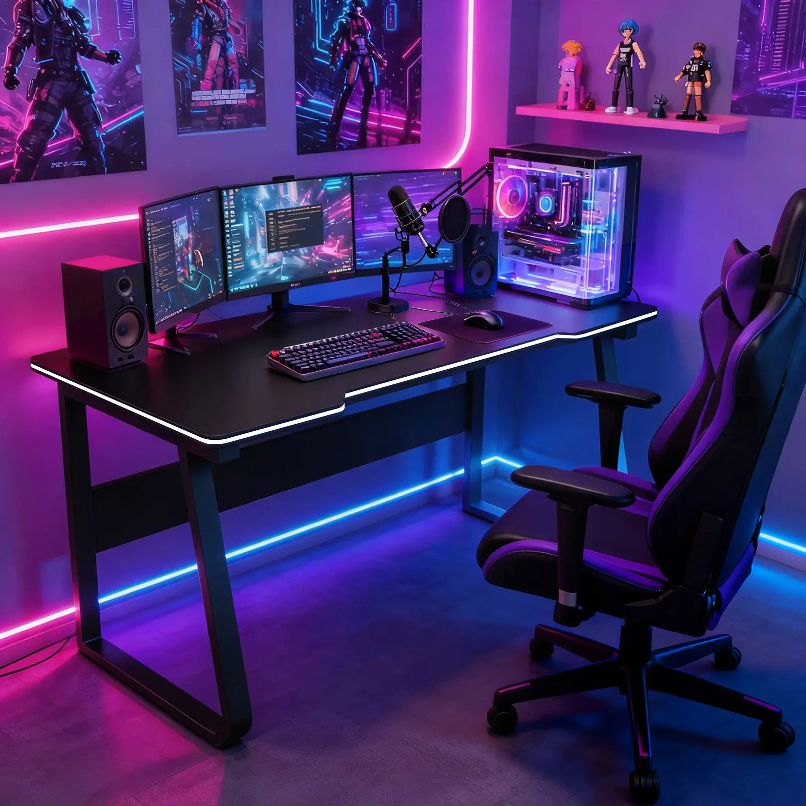 【Summer Sale】Desks for Gaming with Wood Top - Modern Minimalist Space-Saving Stable Sturdy Desk, Double Beam Frame, Sleek Finish, Curved Edge, Compact to Large Sizes, Portable Multifunctional Home Study Modern Corner Desk