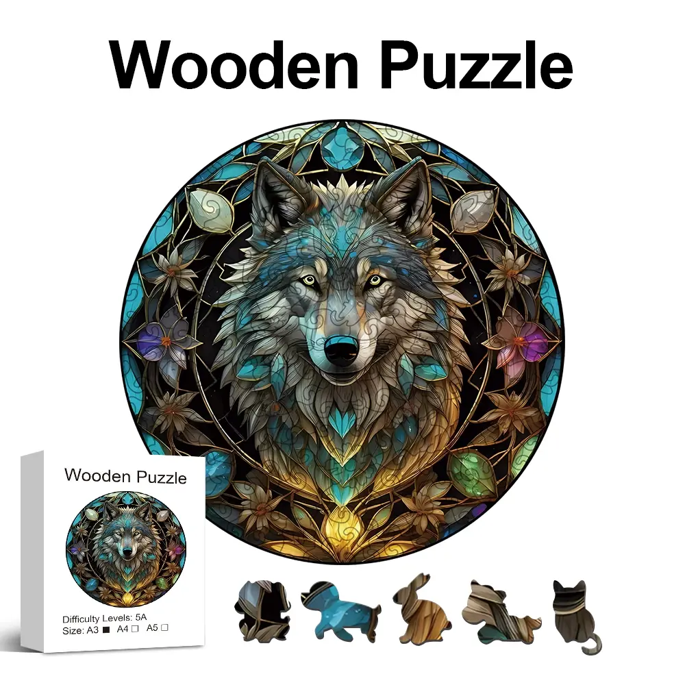 Wolf Wooden Jigsaw Puzzle Art Set for Adults, Unique Animal Shape Pieces, Stress Relief Toy, Home DIY Leisure Game, Home Decor, Art Puzzles Gift
