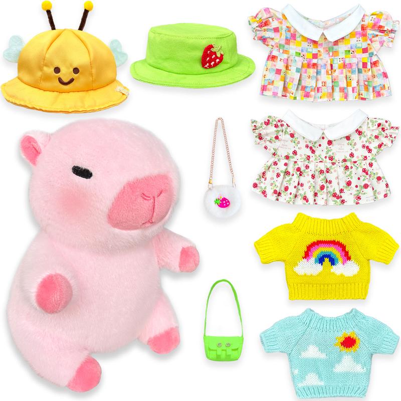 Capybara Plush with 9 pcs Clothes & Accessories, 10.2 in Cute Capybara Stuffed Animal Plush Toys, Little Gifts for Girls