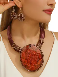 2PCS/SET Bohemian Tin Paper Disc Pendant Aluminum Wire Necklace Earrings Set, Casual Fashion Jewelry for All Seasons, Party and Festival Wear, Fashionable Jewelry Set