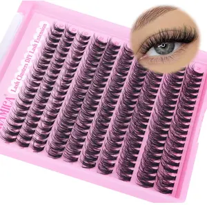 Yawamica Wispy Lash Clusters Natural Eyelash Extension 10-14mm Fluffy Eyelash Clusters CC Curly Individual Lashes Cluster Eyelash Extensions 40D Cluster Lashes 200pcs DIY Lash Extension by Self