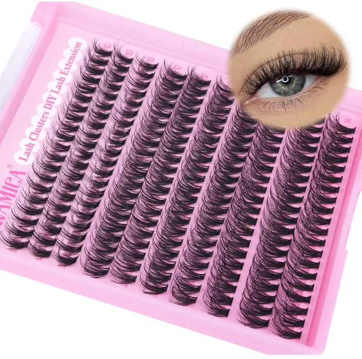 Yawamica Wispy Lash Clusters Natural Eyelash Extension 10-14mm Fluffy Eyelash Clusters CC Curly Individual Lashes Cluster Eyelash Extensions 40D Cluster Lashes 200pcs DIY Lash Extension by Self
