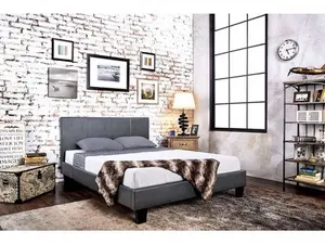 Winn Park Contemporary Upholstered Platform Bed with Padded Leatherette Headboard & Slat Kit – Available in Gray, Espresso, or White – By FOA