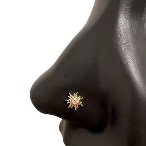 Statement Gold Fiery Sun Nose Stud, New NoseRing for women, L-shape Nose Rings, Nostril Piercing, Hypoallergenic Nose Jewelry, 20 gauge Nose Rings, BodyPiercingJewelry