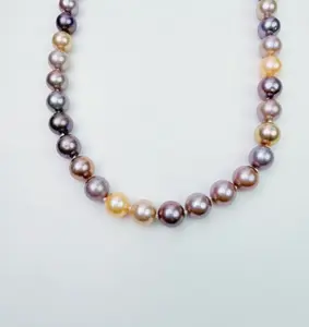 PEARLISM  Deep Color Edison Full String Princess Necklace. Freshwater Pearl Mother's Day Special Deal. 9-10 mm Round  Slight Flaw Edison Pearl s925 Silver Clasp -AFES019