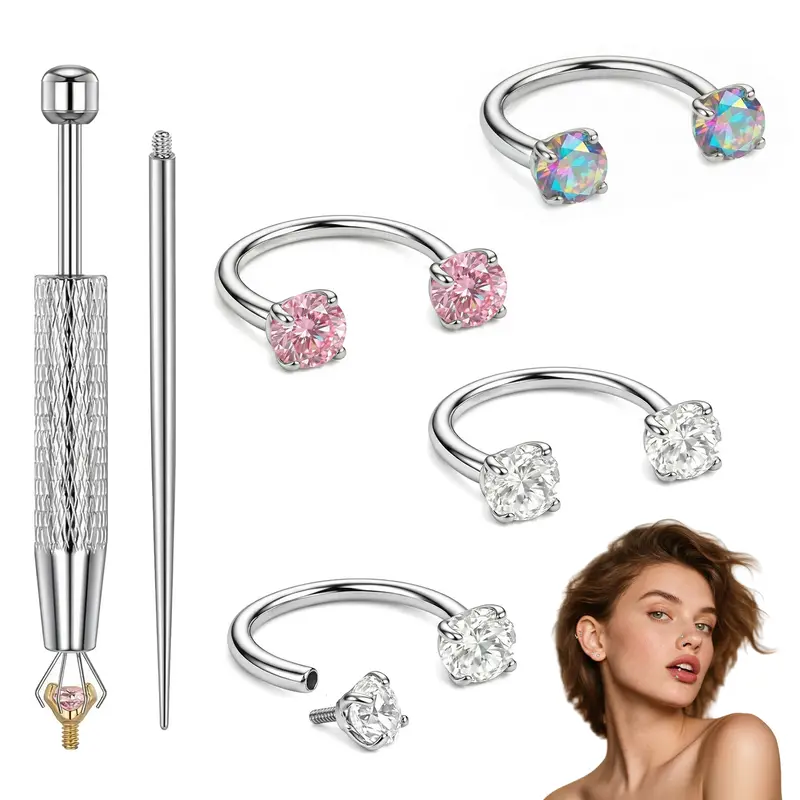 Sicbumi 4-Pack 20G 5/16"(8mm) Stainless Steel Half Hoop Nose Rings Hoops, Gemstone Horseshoe Septum Jewelry, Internally Threaded Secure Fit, Highly Polished Surface Feels Smooth, Unisex Long-Wear Comfortable Body Jewelry