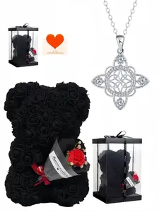 Celtic Guardian Pattern Stylish luxury sparkling diamond necklace with witch knot design.Comes with a preserved rose and teddy bear gift box, a mysterious gift for birthdays, Valentine's Day, Mother's Day and Christmas.