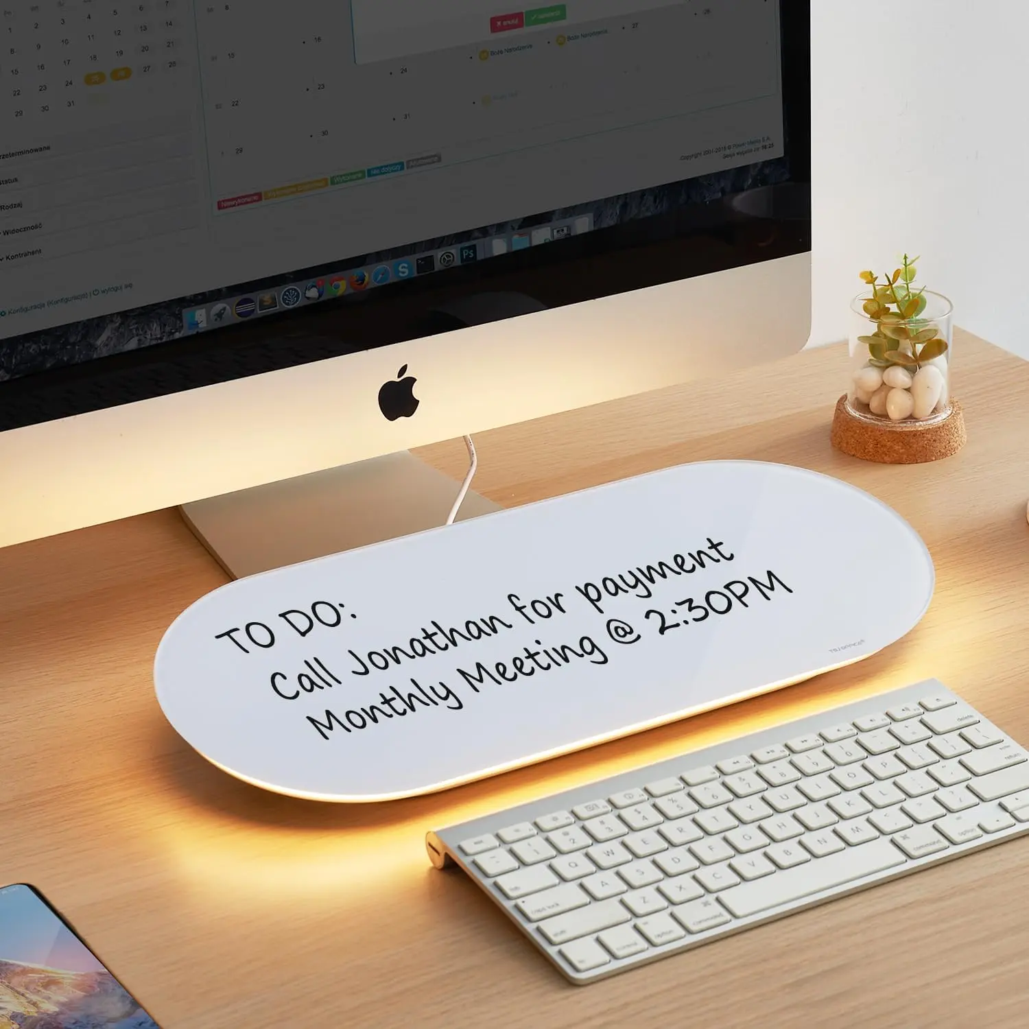 Glass Desktop Whiteboard - 17 X 7 Inches Small Dry Erase Board with Warm White Light, Glass White Board Surface Notepad with 1 Drawer, Desk Organizers for , Home, School Supplies