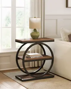 Tribesigns End Table, 3-Tier Side Table, Slim Sofa Side Table for Living Room, Tall Bedside Table Nightstand for Bedroom, Rustic Brown and Black smart nightstand caketablefabric