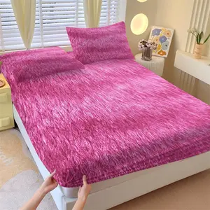 3Pcs Fluffy Pink Fur Fitted Sheet Set, Bedsheet Sets, Soft and Shiny Cozy Bedding for a Vibrant Bedroom Makeover, Perfect for Adding Comfort and Style to Your Sleep Space, Embrace Total Relaxation!, Lncludes 1 Fitted Sheet, With 2 Coreless Pillowcases