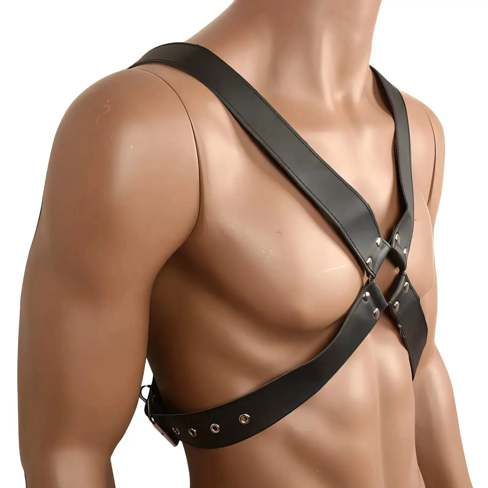 X Cross Chest Masculine Harness in PU Leather