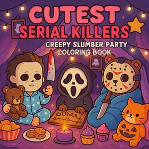 Cutest Serial Killers: Creepy Slumber Party Coloring Book for Adults and Teens: Adorable Yet Creepy of Slasher Icons in Pajamas, Midnight Snacks, and Twist (Cutest Serial Killers Coloring Book) Paperback