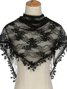 Hot Selling Lace Monochrome Triangle Scarf, Fashion Hollow Out Women's Solid Color Grape Flower Triangle Shawl, Stylish Accessory