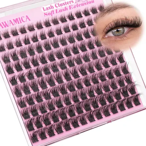 Natural Eyelash Clusters 8-14mm Short Lashes, Volume Lash Clusters, Makeup Lash Clusters, Fine CC Curled Individual Lashes, Daily Use Cluster False Eyelashes with Soft Band