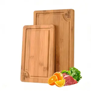 2 Pcs Solid Bamboo Cutting Board Set, Kitchen Chopping Boards for Meat Vegetables Prepared Foods, Eco-Friendly Gift