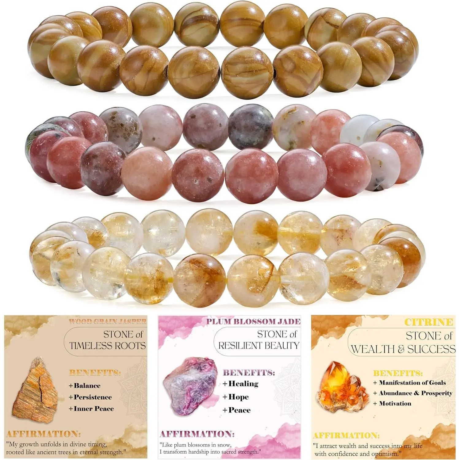 Wood Grain Jasper + Plum Blossom Jade + Citrine