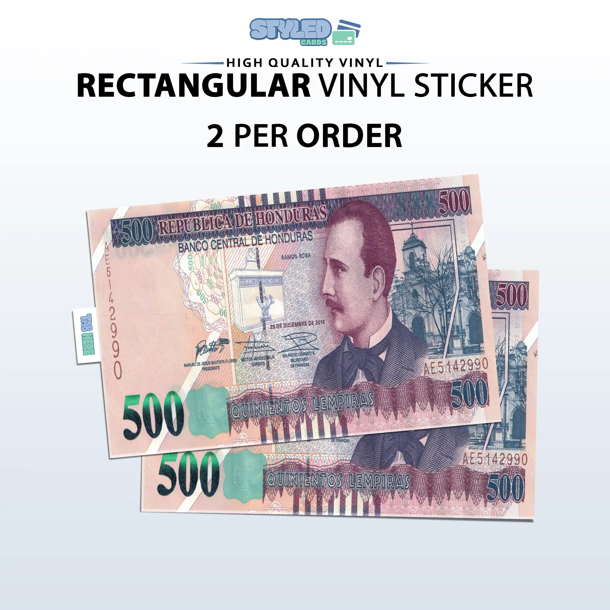 500 LEMPIRAS rectangular vinyl STICKER