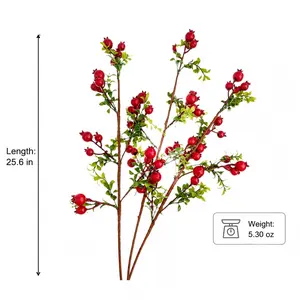 Aesthetic Artificial Pomegranate Branches, 6 Pcs Mix & Match Faux Foam Fruit Stems (18 or 24 Fruits per Stem, 25.6in) for Kitchen Decor, Wedding DIY Bride, Cozy Room Makeover (Red)